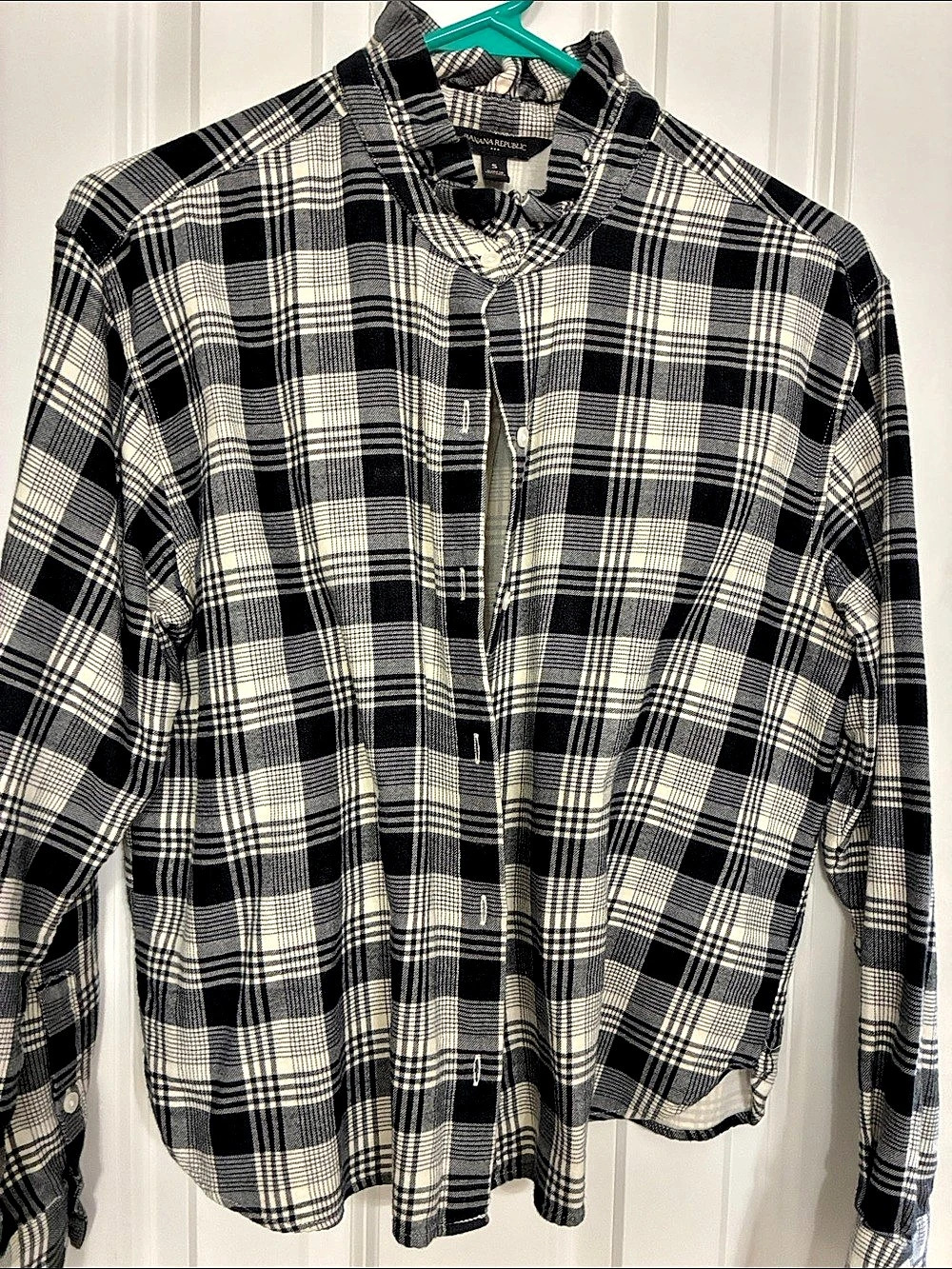 Banana Republic Ruffle Flannel Plaid Cotton Shirt